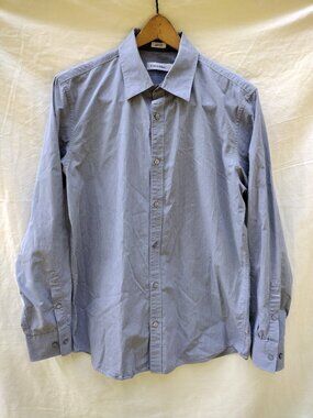 Calvin Klein Men's Medium Light Blue Pinstripe Button Front Dress Shirt Cotton M